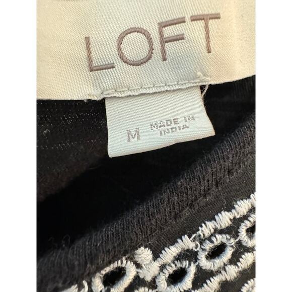 LOFT Cold Shoulder Black & White Embroidere Eyelet Women's Top Size M - Picture 3 of 3